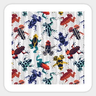 Quirky dart frogs dance // pattern // grey textured background brightly multicoloured poison amphibians Sticker